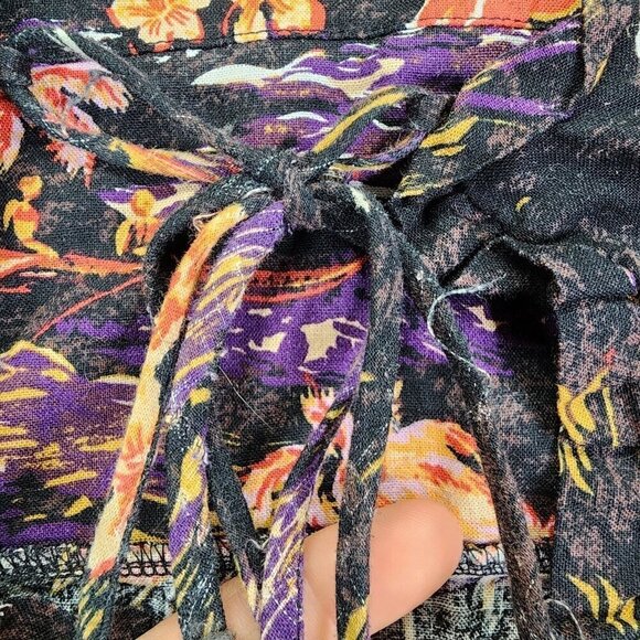 Free People Linen Beach Party Tie Shoulder Midi Dress Size 10 Tropical Printed - Picture 13 of 16